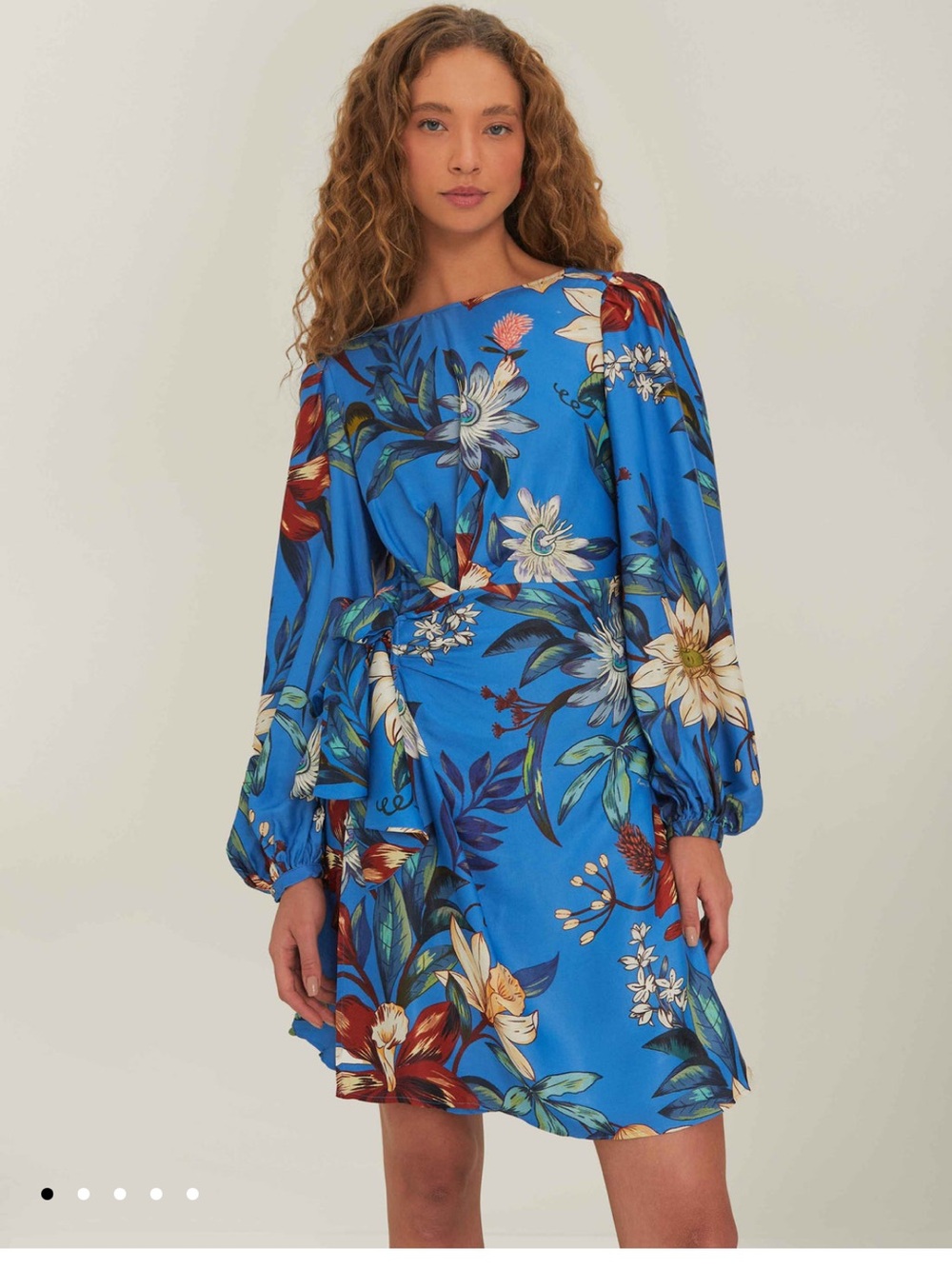 FARM Rio Bright Blue Floral Tie-Waist Midi Dress - Picture 3 of 10
